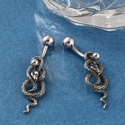 スネーク 316 サージカルステンレススチール ダングル へそリング  へそピアス  女性用バーベルボディジュエリー  アンティークシルバー  35.5x9.5mm&nbsp;EJEW-G416-18B-AS