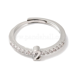 Rack Plating Brass Clear Cubic Zirconia Number 2 Adjustable Rings for Women&nbsp;RJEW-S407-09P-02