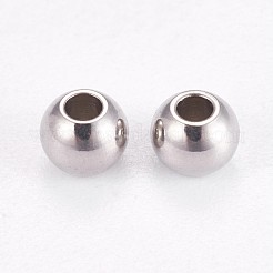 変色しにくい304ステンレススチールの滑らかな丸型スペーサービーズ  ステンレス鋼色  3x2mm  穴：1.2mm&nbsp;STAS-M006-01C