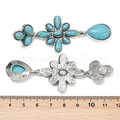合金合成ターコイズダングルスタッドピアス  ティアドロップの花  アンティークシルバー  81.5x31mm&nbsp;EJEW-U053-06AS