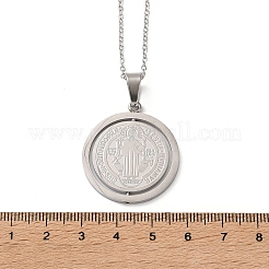 304 Stainless Steel Rotatable Saint Benedict Medal Pendant Necklaces for Women&nbsp;NJEW-G187-01P