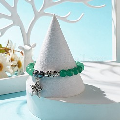 Gemstone & Synthetic Hematite Stretch Bracelet with Star Charm&nbsp;BJEW-JB07714