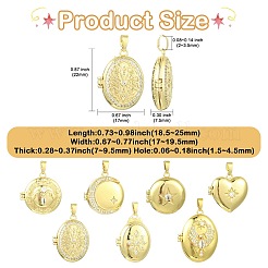 7Pcs 7 Styles Brass Micro Pave Clear Cubic Zirconia Locket Pendants&nbsp;KK-CJ0005-71