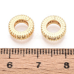 真鍮マイクロペーブクリアキュービックジルコニアヨーロッパビーズ  ロンデルホイールの大きな穴のビーズ  カドミウムフリー＆ニッケルフリー＆鉛フリー  18KGP本金メッキ  9.5x3mm  穴：5mm&nbsp;KK-N275-09G