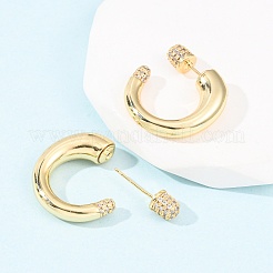 Brass Micro Pave Cubic Zirconia C-Shaped Stud Earrings&nbsp;EJEW-B153-05G