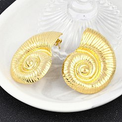 女性用304ステンレススチールスタッドピアス  巻き貝  ゴールドカラー  47x38mm&nbsp;STAS-Z111-11G