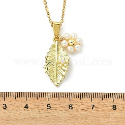 Alloy Leaf and Imitation Pearl Flower Pendant 304 Stainless Steel Cable Chain Necklaces for Women&nbsp;NJEW-JN06183