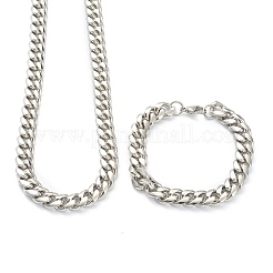 304 Stainless Steel Cuban Link Chain Bracelets & Necklaces Jewelry Sets&nbsp;SJEW-B019-03D-P