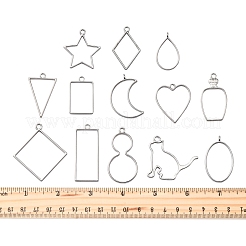 26 個 13 スタイルラックメッキ合金オープンバックベゼルペンダント  UVレジンDIY用  エポキシ樹脂  プレスジュエリー  混合図形  プラチナ  33.5~47x20~44x1.32~3.8mm  穴：2.4~3mm  2個/スタイル&nbsp;FIND-FS0003-72