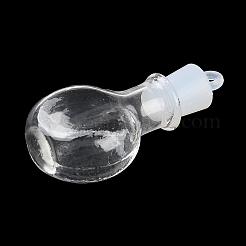 クリアガラスのウィッシングボトルペンダント  プラスチックシールプラグ付き  フラットラウンドのチャーム  37.5x19mm  穴：2mm&nbsp;GLAA-A010-01E