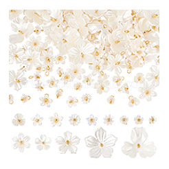 アクリルパーツ  真鍮のループを有します  花  ホワイト  9~20mm  穴: 2mm 140個/セット&nbsp;PALLOY-PH01692