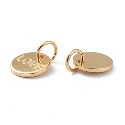 真鍮製チャーム  長持ちメッキ  丸カン付き  ワード「love」を刻まれたフラットラウンド  バレンタインデーの  18KGP本金メッキ  8.5x1mm  丸カン：5x1ミリ  内径：3mm&nbsp;X-KK-A149-01G