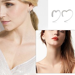 女性用ブラスハートダングルイヤリング、スターリングシルバーピン925本付き  プラチナ  32x28mm  ピン：0.7mm&nbsp;JE1092A