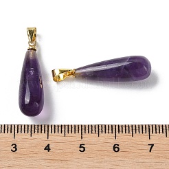 天然アメジストのティアドロップペンダント  イオンプレーティング(ip)金メッキ真鍮パーツ  26.5x7.5mm  穴：4.3x3.5mm&nbsp;G-Q005-03G-03