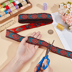 Flat Ethnic Style Polyester Embroidered Floral Ribbon&nbsp;OCOR-WH0078-332B