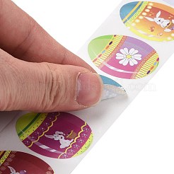 イースターテーマの粘着紙ステッカーロール9模様。  卵形ステッカーラベル  ギフトタグステッカー  うさぎと花  イースターのテーマ模様  38x30x0.1mm  500PCS /ロール&nbsp;LS-DIY-C060-02A