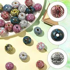40Pcs 8 Colors Bohemian Style Printed Schima Wood Beads&nbsp;WOOD-FS0002-52