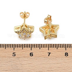 真鍮マイクロペーブクリアキュービックジルコニアスタッドピアス  ゴールドカラー  スター  11.5x12mm&nbsp;LS-EJEW-Z128-01G-01