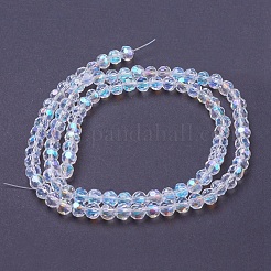 ファセット(32面)(32面)電気メッキガラスビーズ連売り  ABカラー  ラウンド  クリアAB  6mm  穴：1.2mm  約88~91個/連  19.49インチ〜20.08インチ（49.5~51cm）&nbsp;X-EGLA-J042-6mm-AB03