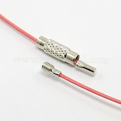 201ステンレスワイヤーネックレスコード  DIYのジュエリーには素敵な  真鍮製ネジ式クラスプ付き  ピンク  17.5インチ  1mm  クラスプ：12x4mm&nbsp;TWIR-SW001-3