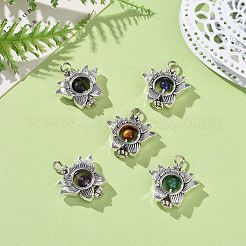天然石ミックスストーンペンダント  花のチャーム  アンティークシルバートーン合金パーツ  19x19.5x4.5mm  穴：4.2mm&nbsp;PALLOY-JF01714-05