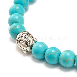 Round Synthetic Turquoise & Natural Lava Rock Stretch Bracelet&nbsp;BJEW-JB07470-01