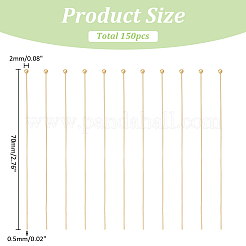 304ステンレススチールボールヘッドピン150個  18KGP本金メッキ  70x0.5mm  ヘッド：2mm&nbsp;STAS-ME0002-68