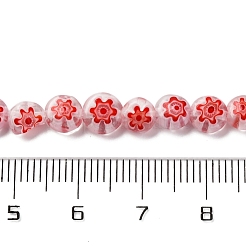 ハンドメイドミッレフィオーリ ランプワークビーズ連売り  フラットラウンド  レッド  6x3mm  穴：0.7mm  約66個/連  14.65''（37.2センチメートル）&nbsp;LAMP-G164-11L