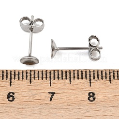 304ステンレススチールスタッドピアス金具  フラットラウンド  カボションセッティング  ステンレス鋼色  13x5mm  ピン：0.8x11mm&nbsp;STAS-D389-03C-P