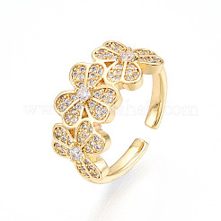 Brass Micro Pave Clear Cubic Zirconia Cuff Rings for Women&nbsp;KK-T074-20G