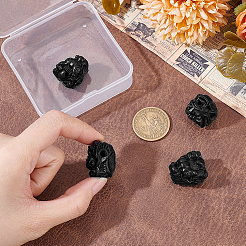 4個入りウッドビーズ  ドラゴン  ブラック  23.5x20.5x18.5mm  穴：3mm&nbsp;WOOD-PH0003-90D