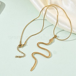 304ステンレススチール製スネークペンダント付きラウンドスネークチェーンネックレス（女性用）  ゴールドカラー  15.83インチ（40.2cm）&nbsp;NJEW-K307-01G