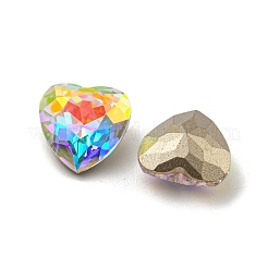 ガラスラインストーンカボション  ポイントバック＆バックメッキ  多面カット  ハート  エアーブルーオパール  10x10x5mm&nbsp;RGLA-M017-C02-001ST