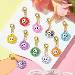 Flat Round with Smiling Face Glass Seed Pendant Decorations&nbsp;HJEW-MZ00093