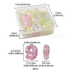 20 個の UV メッキ透明アクリルビーズ  手描きのビーズ  虹色の  エナメル  数  ミックスカラー  24~25x17~22x9~10mm  穴：2.5mm&nbsp;OACR-YW0001-58