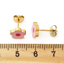 304ステンレススチールエナメルスタッドピアス  18KGP本金メッキ  花  8.5x8.8mm&nbsp;STAS-E502-01G-02