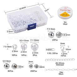 DIYブレスレット作りのための461個の丸いビーズキット  丸いabsプラスチックビーズを含む  鉄製のペーパークリップチェーンとエンドチェーンと丸カン  亜鉛合金の留め金  伸縮性ストレッチスレッド  銀  ビーズ：約361個/セット&nbsp;DIY-YW0004-45S
