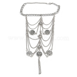 Bohemian Multi-layer Chain Alloy Coin Tassel Toe Ring Anklets for Women&nbsp;AJEW-B107-01P