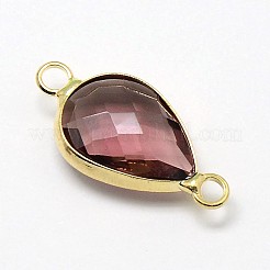 ゴールデントーン真鍮ガラスティアドロップリンクコネクター  ロージーブラウン  21x11x5mm  穴：2mm&nbsp;GLAA-J010A-HF15-G