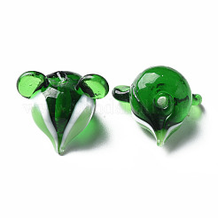 手作りの透明ランプワークビーズ  マウス  グリーン  16~17x17~18x16~18mm  穴：1.8mm&nbsp;LAMP-T011-12B