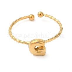 304ステンレススチールオープンカフリング  女性のためのジュエリー  18KGP本金メッキ  文字g  内径：19mm  文字：1mm&nbsp;RJEW-K261-02G-G