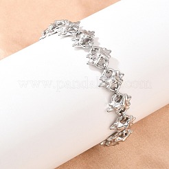 304 Stainless Steel Flower Link Chain Bracelets&nbsp;BJEW-D379-17P