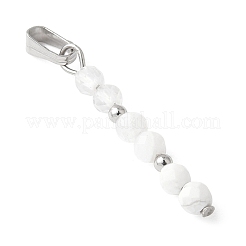 Faceted Round Natural Quartz Crystal & Howlite & Rainbow Moonstone Beaded Pendants&nbsp;PALLOY-JF03529-05