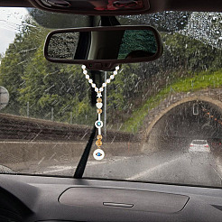 貝殻とアクリルビーズの車用吊り下げ装飾  合金エナメルペンダントと合金ロブスタークロウ留め金付き  ゴールドカラー  260mm&nbsp;HJEW-DR00018