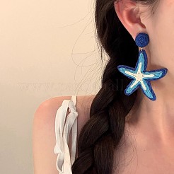 Round with Starfish Brass Raffia Dangle Stud Earrings&nbsp;FS-WG289C2-01