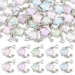15個の合金ペンダント  月＆星  ガラスと  桃パフ  16x15.7mm&nbsp;FIND-YW0017-90A
