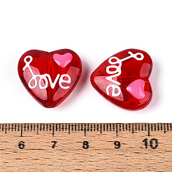 透明ガラスビーズ  単語「love」付けのハート  エナメル  ホワイト  19~20x20.5x8.5~9mm  穴：1~1.2mm&nbsp;GLAA-N031-01C