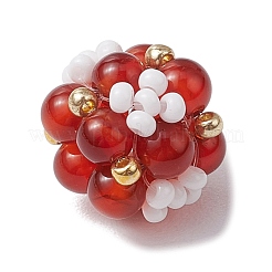 天然カーネリアン（染色・加熱）とガラスシードクラスタービーズ  花  10~11x12~13x12~13mm  穴：2mm&nbsp;PALLOY-MZ00591-02