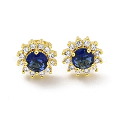 Flower Brass Micro Pave Clear Cubic Zirconia Stud Earrings&nbsp;EJEW-G387-04G