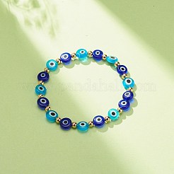 ランプワーク イービル アイ & ブラス ストレッチ ブレスレット レディース  カラフル  内径：2-1/8インチ（5.5cm）&nbsp;BJEW-JB08386-02
